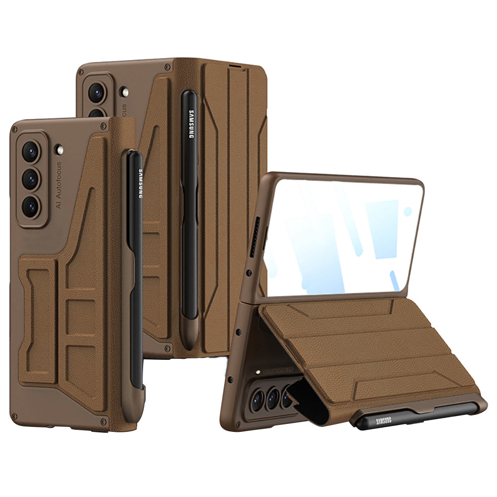 GKK For Samsung Galaxy Z Fold5 5G Phone Case PU Leather PC Stand Cover with Pen Slot and Tempered Glass Film GKK For Samsung Galaxy Z Fold5 5G Phone Case PU Leather PC Stand Cover with Pen Slot and Tempered Glass Film